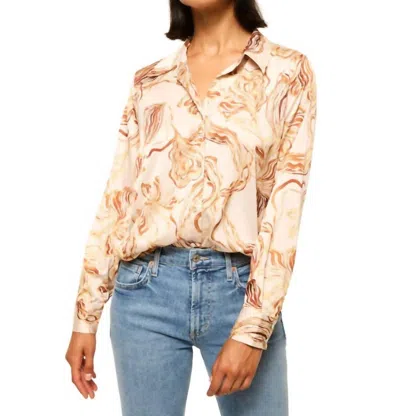 Misa Celine Top In Golden Straw Satin In Brown