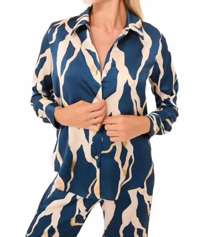 Misa Celine Top In Vertical Abstract In Blue