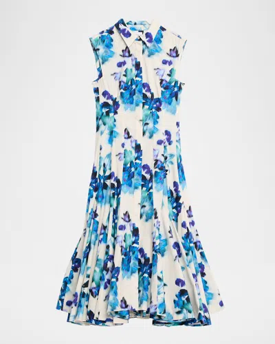 Misa Charlotte Blurred Bouquet Stretch Cotton Shirtdress In Multi