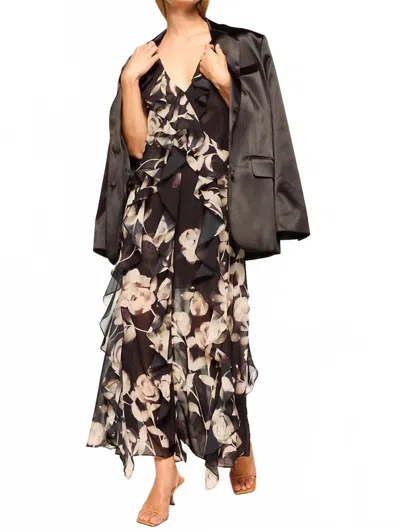 Misa Claudita V-neck Maxi Dress In Rose Chiffon In Black
