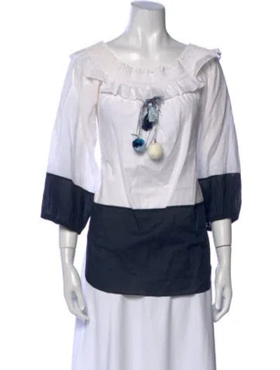 Pre-owned Misa Colorblock Pattern Scoop Neck Blouse In Multi