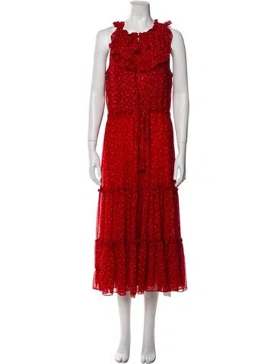 Pre-owned Misa Crew Neck Long Dress In Red