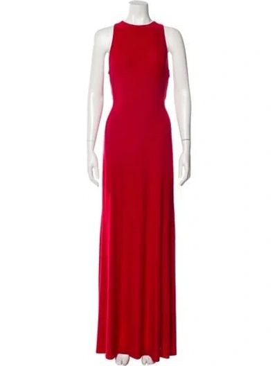 Pre-owned Misa Crew Neck Long Dress In Red