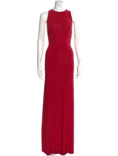 Pre-owned Misa Crew Neck Long Dress In Red
