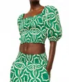 Misa Cyra Top In Green Mosaic Tile In Blue