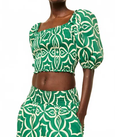 Misa Cyra Top In Green Mosaic Tile In Blue