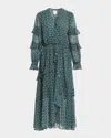 Misa Dandelion Delora Asymmetric Chiffon Midi Dress In Green