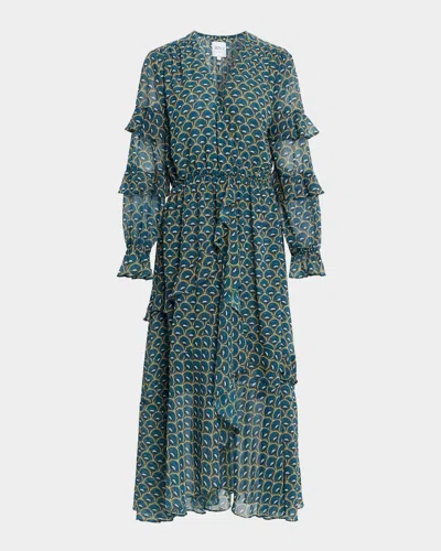 Misa Dandelion Delora Asymmetric Chiffon Midi Dress In Green