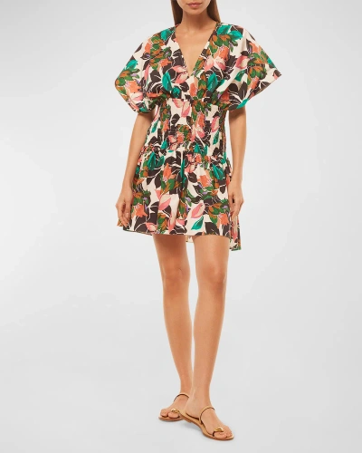 Misa Della Kimono-sleeve Smocked Poplin Mini Dress In Las Palmas