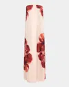 Misa Divina Strapless Floral Satin Maxi Dress In Pink