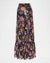 Misa Dusted Clustered Mavi Chiffon Maxi Skirt In Multi