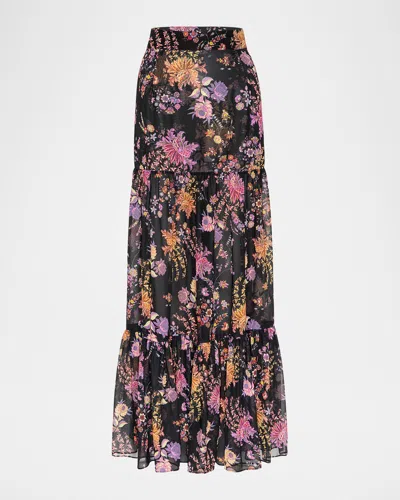 Misa Dusted Clustered Mavi Chiffon Maxi Skirt In Multi