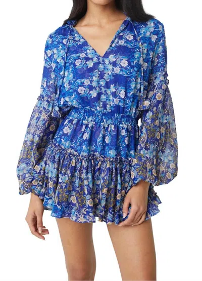 Misa Elisabetta Mini Dress In Bohemian Border In Blue