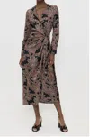 Misa Studded Flora Eliza Wrap Midi Dress In Multi
