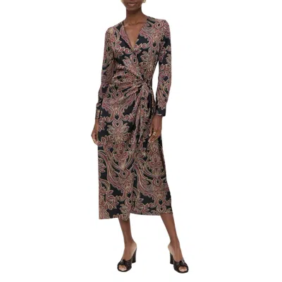 Misa Eliza Midi Dress In Studded Flora Satin In Black