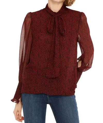 Misa Emina Tie-neck Blouse In Black/red