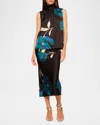 Misa Fay Floral Satin Midi Skirt In Night Shade Flr Stn