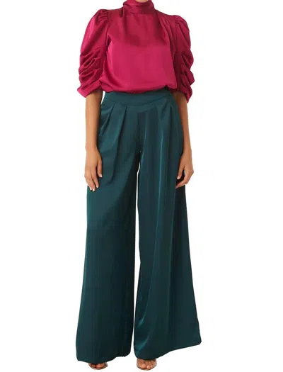 Misa Filippa Pants In Emerald Satin In Multi