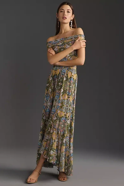 Misa Fiorella Off-the-shoulder Maxi Dress In Multicolor