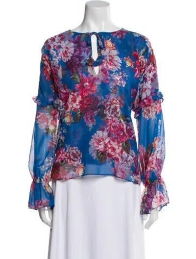 Pre-owned Misa Floral Print Bateau Neckline Blouse In Blue