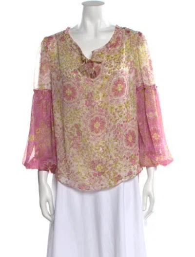 Pre-owned Misa Floral Print Cowl Neck Blouse In Pink