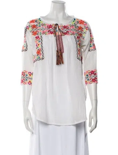 Pre-owned Misa Floral Print Crew Neck Blouse In Multi