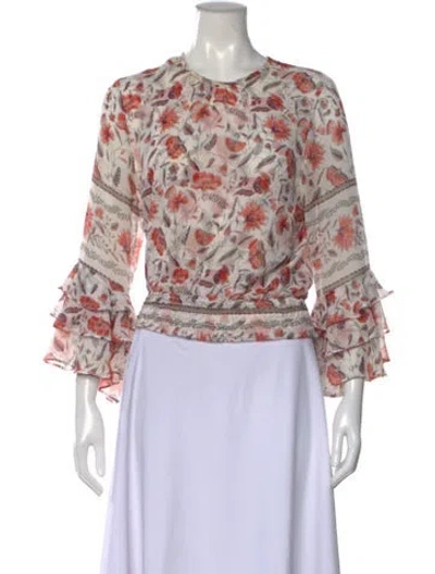 Pre-owned Misa Floral Print Crew Neck Blouse In Neutral