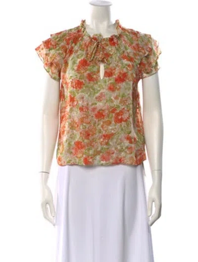 Pre-owned Misa Floral Print Crew Neck Blouse In Orange