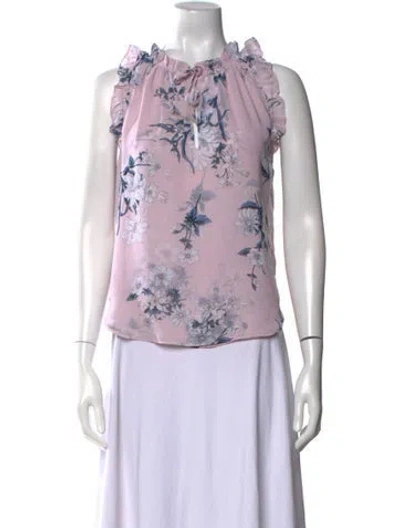Pre-owned Misa Floral Print Crew Neck Blouse In Pink