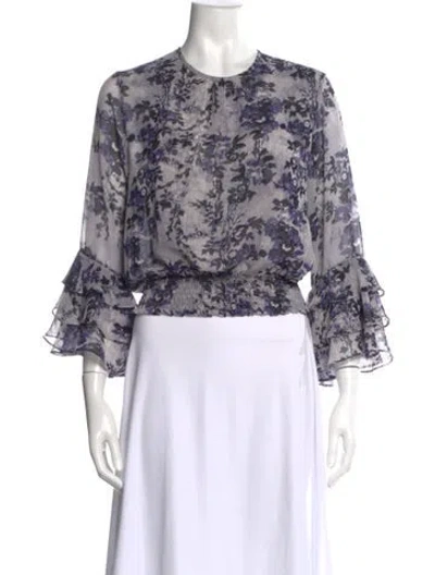 Pre-owned Misa Floral Print Crew Neck Blouse In Purple