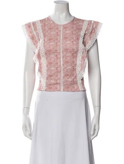 Pre-owned Misa Floral Print Crew Neck Blouse W/ Tags In Pink