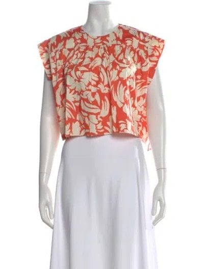Pre-owned Misa Floral Print Crew Neck Crop Top In Orange