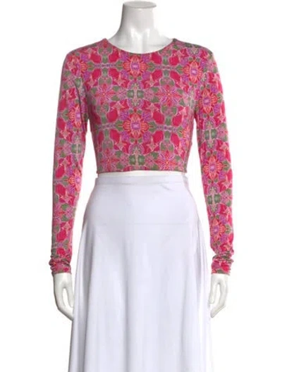 Pre-owned Misa Floral Print Crew Neck Crop Top In Pink