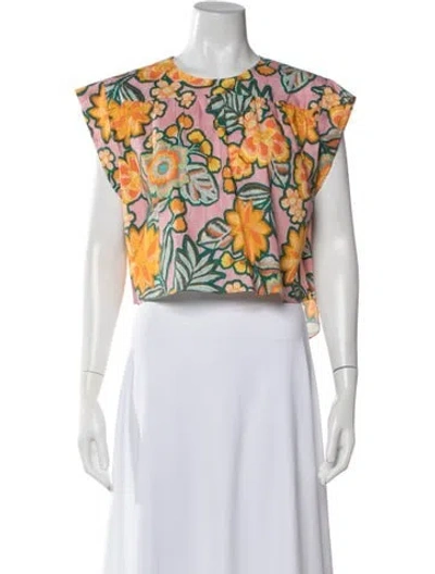 Pre-owned Misa Floral Print Crew Neck Crop Top W/ Tags In Orange