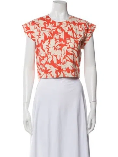 Pre-owned Misa Floral Print Crew Neck Crop Top In White