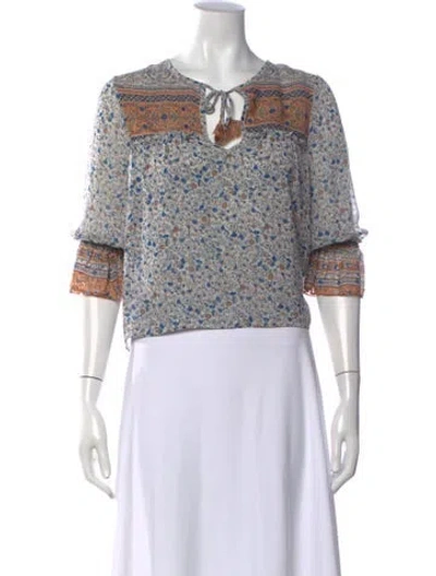 Pre-owned Misa Floral Print Crew Neck Crop Top In White