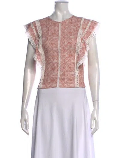 Pre-owned Misa Floral Print Crew Neck Top In Pink