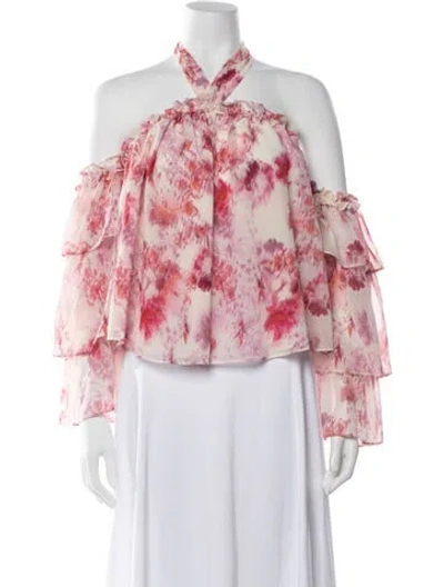 Pre-owned Misa Floral Print Halterneck Blouse In Pink