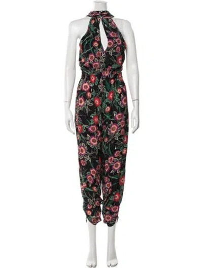 Pre-owned Misa Floral Print Halterneck Jumpsuit In Black