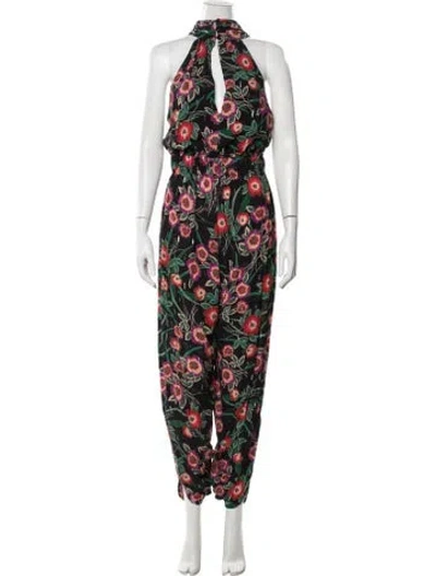 Pre-owned Misa Floral Print Halterneck Jumpsuit W/ Tags In Black