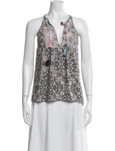 Pre-owned Misa Floral Print Halterneck Top In Black