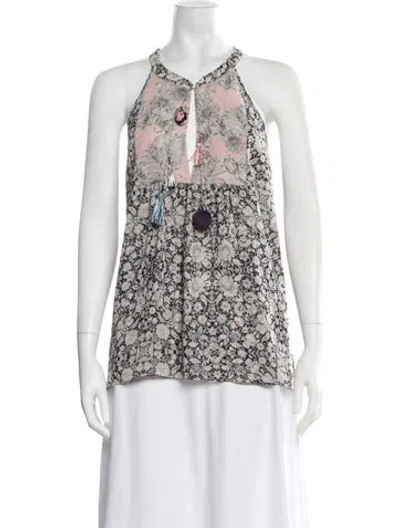 Pre-owned Misa Floral Print Halterneck Top In Black