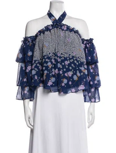 Pre-owned Misa Floral Print Halterneck Top In Blue