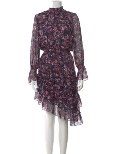Pre-owned Misa Floral Print Knee-length Dress In Black