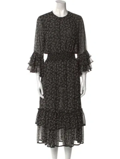 Pre-owned Misa Floral Print Knee-length Dress In Black