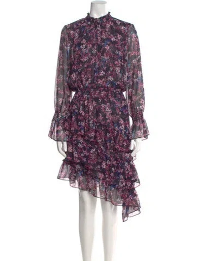 Pre-owned Misa Floral Print Knee-length Dress In Black