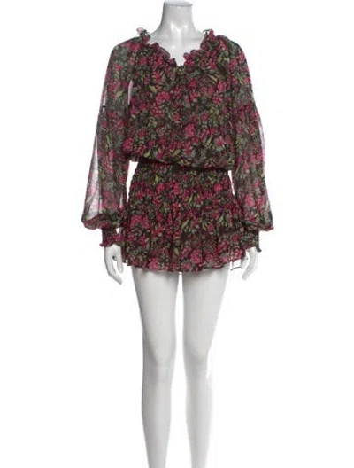 Pre-owned Misa Floral Print Knee-length Dress In Black