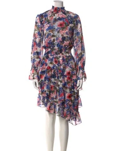 Pre-owned Misa Floral Print Knee-length Dress In Blue