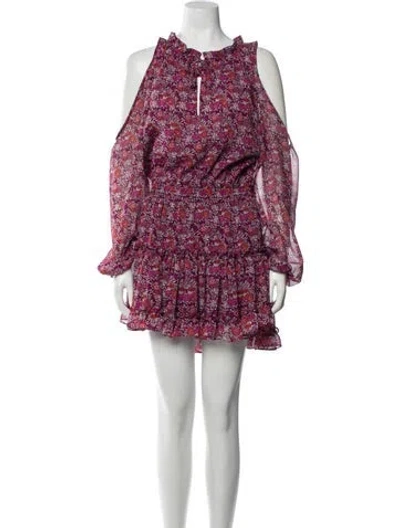Pre-owned Misa Floral Print Knee-length Dress In Burgundy