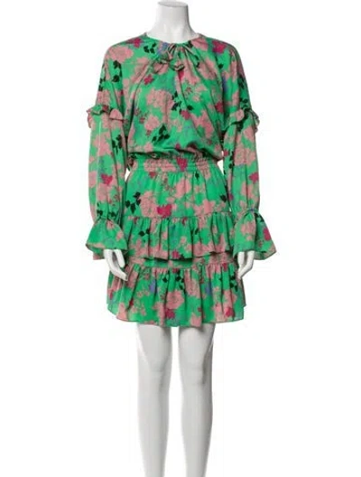 Pre-owned Misa Floral Print Knee-length Dress In Green